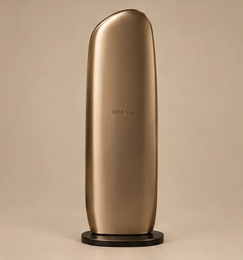 The back of the mirror: brushed bronze with a small MIRVA mark