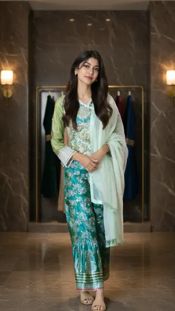 MIRVA portrait in Sapphire's 3 piece embroidered raw silk suit